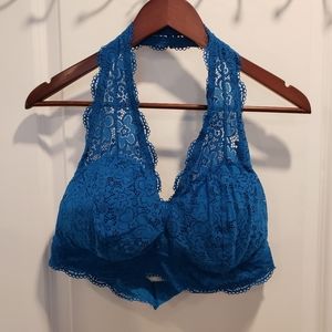 Blue lace halter bralette